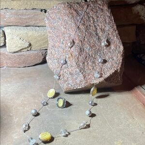 Elegant Yellow and Silver Beaded Necklace with matching ring